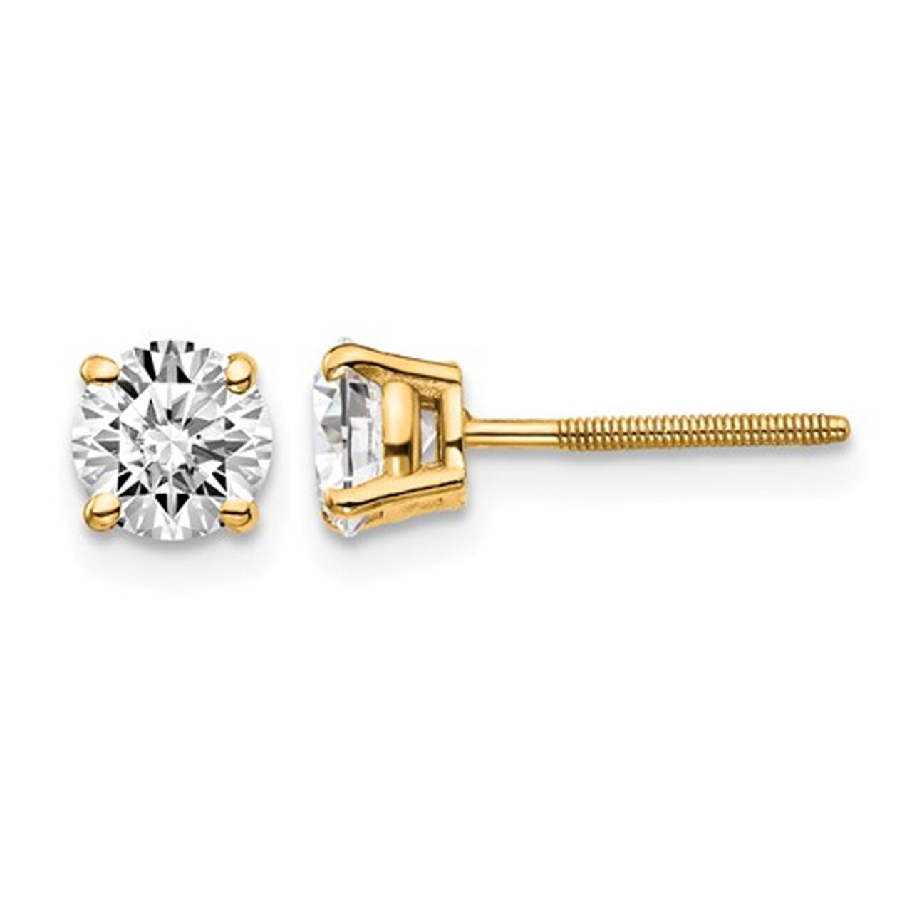 Gem And Harmony 1.00 Carat (ctw VS2-SI1 D-E-F) Lab-Grown Diamond Solitaire Stud Earrings in 14K Yellow Gold with Screwbacks